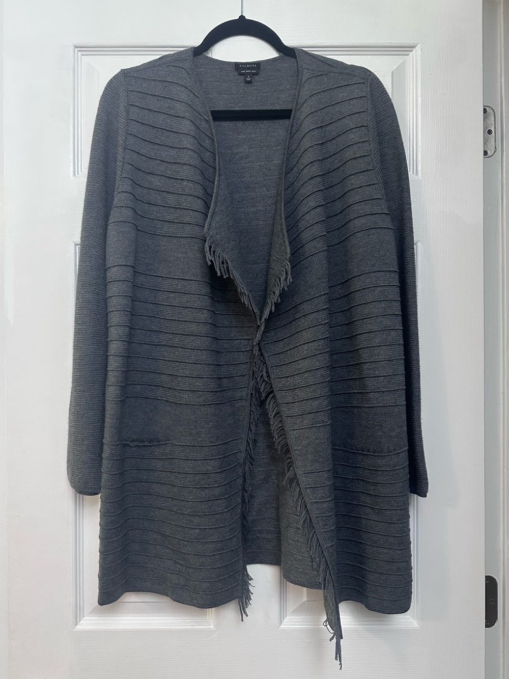 Talbots Pure Merino Wool Longline Draped Cardigan Dark gray Size Large